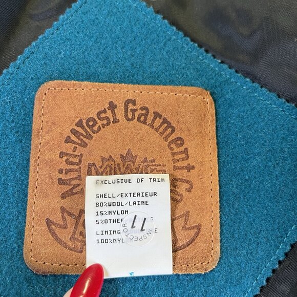 Vintage MWG Western Wool Cropped Jacket Teal Southwestern Concho Button Medium - Picture 10 of 13